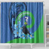 New Zealand Chatham Islands Shower Curtain Wharekauri Forget Me Not With Black Robin LT14 - Polynesian Pride