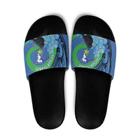 New Zealand Chatham Islands Slide Sandals Wharekauri Forget Me Not With Black Robin - Polynesian Pride