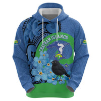 New Zealand Chatham Islands Zip Hoodie Wharekauri Forget Me Not With Black Robin LT14 - Polynesian Pride
