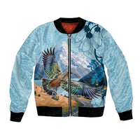 New Zealand South Island Bomber Jacket Te Waipounamu Aoraki Kea Bird LT14 Unisex Blue - Polynesian Pride