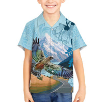 New Zealand South Island Family Matching Off Shoulder Short Dress and Hawaiian Shirt Te Waipounamu Aoraki Kea Bird