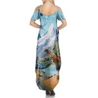 New Zealand South Island Family Matching Summer Maxi Dress and Hawaiian Shirt Te Waipounamu Aoraki Kea Bird