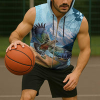 New Zealand South Island Sleeveless Zip Hoodie Te Waipounamu Aoraki Kea Bird - Polynesian Pride