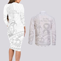 Polynesia Brain Cancer Awareness Couples Matching Long Sleeve Bodycon Dress and Long Sleeve Button Shirt In May We Wear Grey