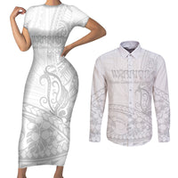 Polynesia Brain Cancer Awareness Couples Matching Short Sleeve Bodycon Dress and Long Sleeve Button Shirt In May We Wear Grey