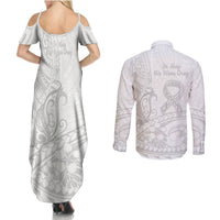 Polynesia Brain Cancer Awareness Couples Matching Summer Maxi Dress and Long Sleeve Button Shirt In May We Wear Grey