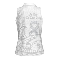 Polynesia Brain Cancer Awareness Women Sleeveless Polo Shirt In May We Wear Grey LT14 - Polynesian Pride