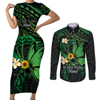 Polynesia Mental Health Awareness Couples Matching Short Sleeve Bodycon Dress and Long Sleeve Button Shirt Green Ribbon Be Kind To Your Mind