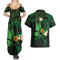 Polynesia Mental Health Awareness Couples Matching Summer Maxi Dress and Hawaiian Shirt Green Ribbon Be Kind To Your Mind