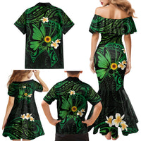 Polynesia Mental Health Awareness Family Matching Mermaid Dress and Hawaiian Shirt Green Ribbon Be Kind To Your Mind