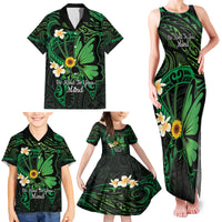Polynesia Mental Health Awareness Family Matching Tank Maxi Dress and Hawaiian Shirt Green Ribbon Be Kind To Your Mind