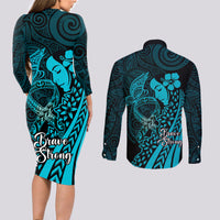 Polynesia World Ovarian Cancer Day Couples Matching Long Sleeve Bodycon Dress and Long Sleeve Button Shirt You Matter Polynesian Women