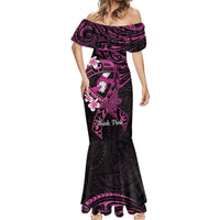 Polynesia Breast Cancer Awareness Mermaid Dress Pink Ribbon No One Fights Alone - Black LT14 - Polynesian Pride