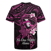 Polynesia Breast Cancer Awareness Rugby Jersey Pink Ribbon No One Fights Alone - Black
