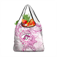 Polynesia Breast Cancer Awareness Grocery Bag Pink Ribbon No One Fights Alone - White