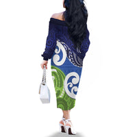 Southland New Zealand Family Matching Off The Shoulder Long Sleeve Dress and Hawaiian Shirt Maori Koru Flag Color