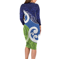 Southland New Zealand Long Sleeve Bodycon Dress Maori Koru Flag Color