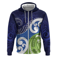 Southland New Zealand Zip Hoodie Maori Koru Flag Color LT14 Zip Hoodie Blue - Polynesian Pride