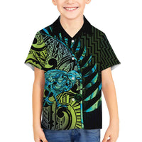 Southland Takehe Pounama Family Matching Short Sleeve Bodycon Dress and Hawaiian Shirt Aotearoa Poutama Paua Shell Fern