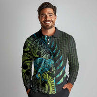 Southland Takehe Pounama Long Sleeve Polo Shirt Aotearoa Poutama Paua Shell Fern