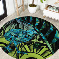 Southland Takehe Pounama Round Carpet Aotearoa Poutama Paua Shell Fern LT14 Black - Polynesian Pride