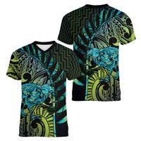 Southland Takehe Pounama Women V-Neck T-Shirt Aotearoa Poutama Paua Shell Fern