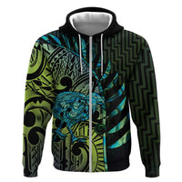 Southland Takehe Pounama Zip Hoodie Aotearoa Poutama Paua Shell Fern LT14 Zip Hoodie Black - Polynesian Pride