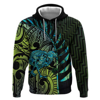 Southland Takehe Pounama Zip Hoodie Aotearoa Poutama Paua Shell Fern LT14 Pullover Hoodie Black - Polynesian Pride