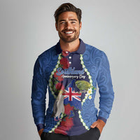 Southland Anniversary Day Long Sleeve Polo Shirt Murihiku 1861 Maori Bird Mix Pohutukawa