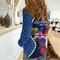 Southland Anniversary Day Women Casual Shirt Murihiku 1861 Maori Bird Mix Pohutukawa