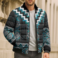 Paua Shell Taniko Pattern Aotearoa Bomber Puffer Jacket Niho Taniwha Mix Poutama - Polynesian Pride