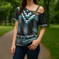 Paua Shell Taniko Pattern Aotearoa Cross Shoulder Shirt Niho Taniwha Mix Poutama - Polynesian Pride