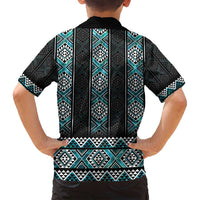 Paua Shell Taniko Pattern Aotearoa Family Matching Long Sleeve Bodycon Dress and Hawaiian Shirt Niho Taniwha Mix Poutama LT14 - Polynesian Pride
