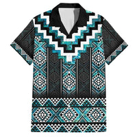 Paua Shell Taniko Pattern Aotearoa Family Matching Off Shoulder Short Dress and Hawaiian Shirt Niho Taniwha Mix Poutama LT14 Dad's Shirt - Short Sleeve Turquoise - Polynesian Pride