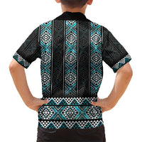 Paua Shell Taniko Pattern Aotearoa Family Matching Short Sleeve Bodycon Dress and Hawaiian Shirt Niho Taniwha Mix Poutama