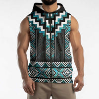 Paua Shell Taniko Pattern Aotearoa Sleeveless Zip Hoodie Niho Taniwha Mix Poutama - Polynesian Pride