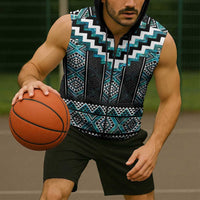Paua Shell Taniko Pattern Aotearoa Sleeveless Zip Hoodie Niho Taniwha Mix Poutama - Polynesian Pride