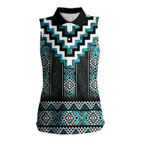 Paua Shell Taniko Pattern Aotearoa Women Sleeveless Polo Shirt Niho Taniwha Mix Poutama