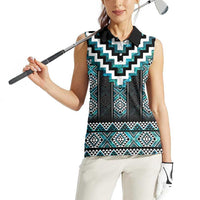 Paua Shell Taniko Pattern Aotearoa Women Sleeveless Polo Shirt Niho Taniwha Mix Poutama