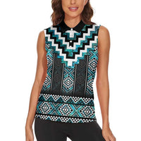 Paua Shell Taniko Pattern Aotearoa Women Sleeveless Polo Shirt Niho Taniwha Mix Poutama