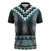 Paua Shell Taniko Pattern Aotearoa Zipper Polo Shirt Niho Taniwha Mix Poutama - Polynesian Pride