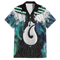 Aotearoa Korowai Motif Family Matching Long Sleeve Bodycon Dress and Hawaiian Shirt Hei Matau Poutama Maori Pattern LT14 Dad's Shirt - Short Sleeve Turquoise - Polynesian Pride