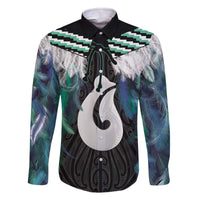 Aotearoa Korowai Motif Family Matching Off The Shoulder Long Sleeve Dress and Hawaiian Shirt Hei Matau Poutama Maori Pattern