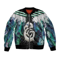 Aotearoa Korowai Motif Bomber Jacket Hei Manaia Poutama Maori Pattern LT14 Unisex Turquoise - Polynesian Pride