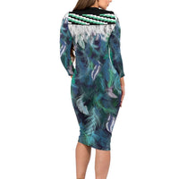 Aotearoa Korowai Motif Family Matching Long Sleeve Bodycon Dress and Hawaiian Shirt Hei Manaia Poutama Maori Pattern LT14 - Polynesian Pride