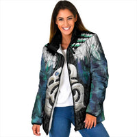 Aotearoa Korowai Motif Padded Jacket Hei Manaia Poutama Maori Pattern LT14 Women Turquoise - Polynesian Pride