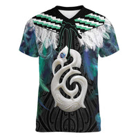 Aotearoa Korowai Motif Women V-Neck T-Shirt Hei Manaia Poutama Maori Pattern