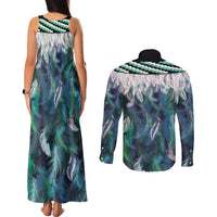 Aotearoa Korowai Motif Couples Matching Tank Maxi Dress and Long Sleeve Button Shirt Maori Wheku Poutama LT14 - Polynesian Pride