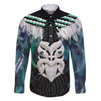 Aotearoa Korowai Motif Family Matching Off The Shoulder Long Sleeve Dress and Hawaiian Shirt Maori Wheku Poutama LT14 Dad's Shirt - Long Sleeve Turquoise - Polynesian Pride