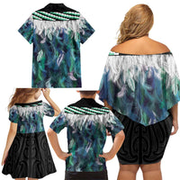 Aotearoa Korowai Motif Family Matching Off Shoulder Short Dress and Hawaiian Shirt Maori Wheku Poutama LT14 - Polynesian Pride